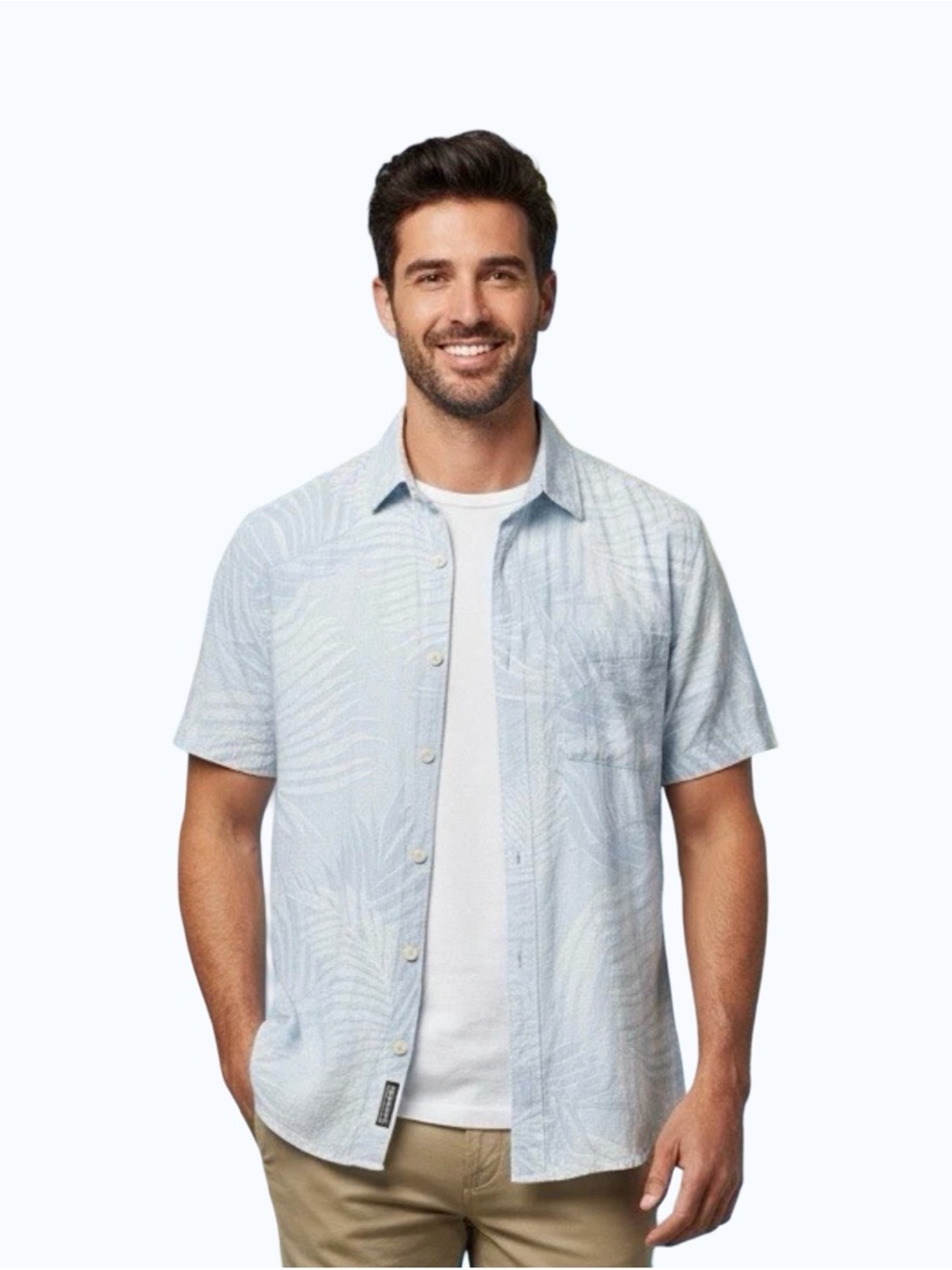 Vacation Coastal Beach Wear Breezy Silk & Linen Blue Textured Button-Up Shirt M